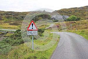 Road liable to flooding sign