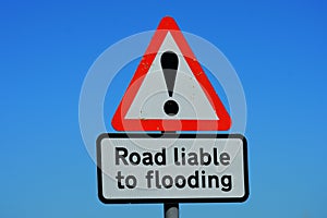 Road liable to flooding sign