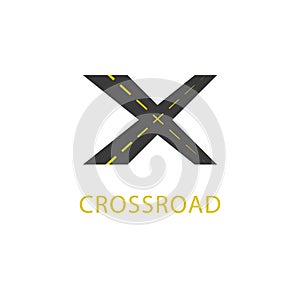 Road logo mockup crossroad, transport icon, letter X navigation emblem