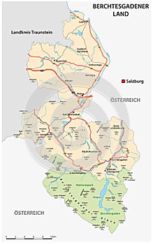 Road map of the Berchtesgadener Land district, Bavaria, Germany