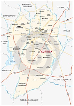 Road map of the Brazilian city curitiba with districts and neighborhoods photo