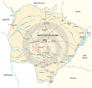 Road map of the brazilian state mato grosso do sul