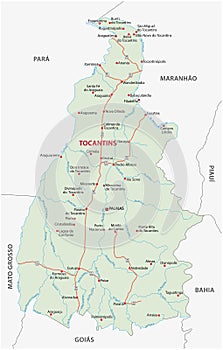 Road map of the brazilian state tocantins