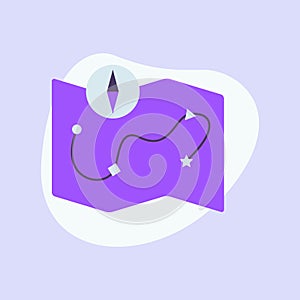 Road map business compass icon with modern flat style fluid background shape and purple violet color theme