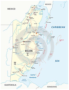 Road map of the Central American state Belize