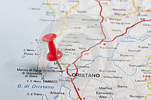 Oristano pinned on a map of Italy photo
