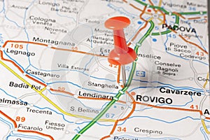 Rovigo pinned on a map of Italy photo