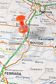 Rovigo pinned on a map of Italy photo