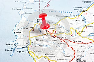 Sassari pinned on a map of Italy photo