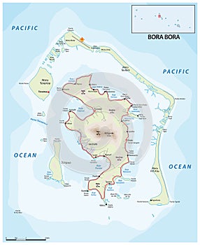 road map of the French Polynesian atoll Bora Bora