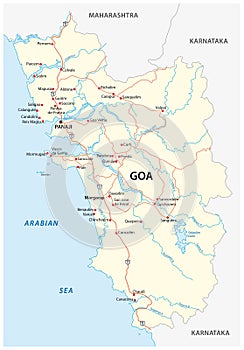 Road map of the Indian state of Goa