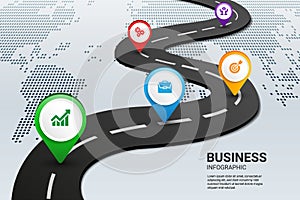 Road map infographic step with map background