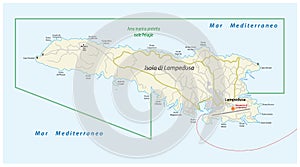 Road map of the italian mediterranean island Lampedusa Italy