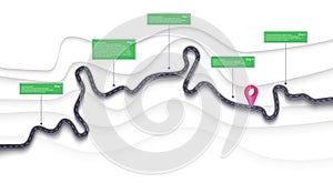 Road map and journey route infographics template. Winding road timeline illustration. Flat vector. Eps 10