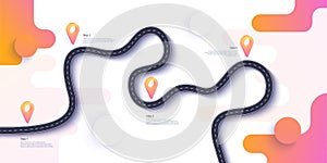 Road map and journey route infographics template. Winding road timeline illustration. Flat vector. Eps 10