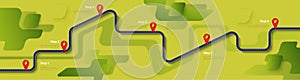 Road map and journey route infographics template. Winding road timeline illustration. Ð¡ountryside theme. Flat vector illustration