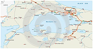 Road map marmara sea with istanbul