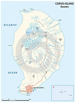 Road map of the Portuguese Azores island of Corvo