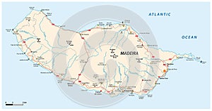 Road map of the Portuguese island of Madeira