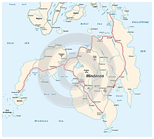 Road map of the second largest Philippine islands Mindanao