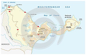 Road map of the Spanish enclave ceuta on the African continent photo