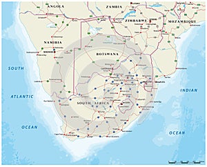 Road map of the states of southern Africa