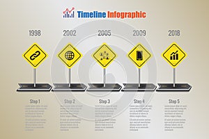 Road map timeline infographic with 5 steps circle, Vector Illustration