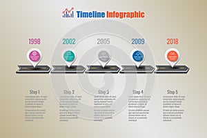 Road map timeline infographic with 5 steps circle, Vector Illustration