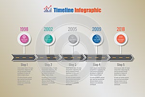 Road map timeline infographic with 5 steps circle, Vector Illustration