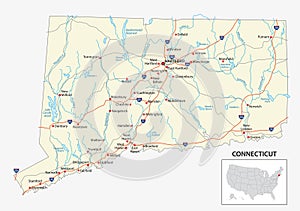 Road map of the US American State of Connecticut