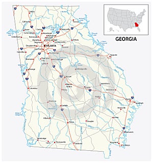 Road map of the US American State of georgia