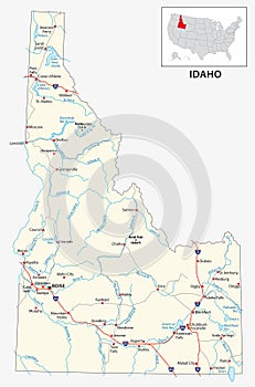 Road map of the US American State of Idaho