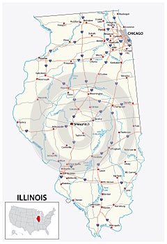Road map of the US American State of illinois