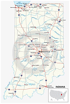 Road map of the US American State of indiana