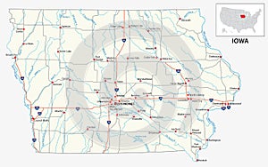 Road map of the US American State of Iowa