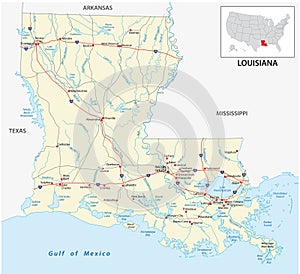 Road map of the US American State of louisiana