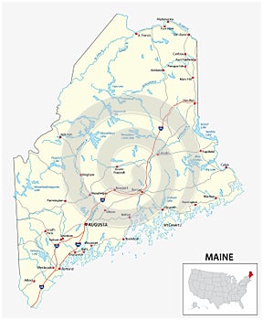 Road map of the US American State of maine