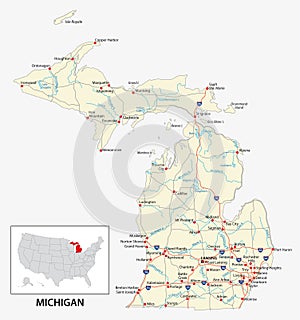 Road map of the US American State of michigan