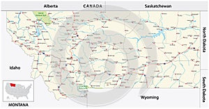 Road map of the US American State of Montana