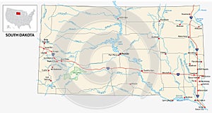 Road map of the US American State of South Dakota