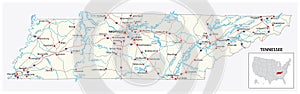 Road map of the US American State of Tennessee