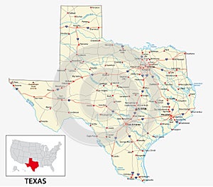 Road map of the US American State of Texas