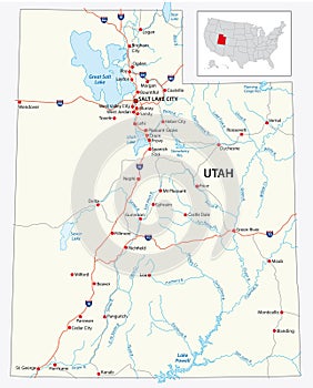 Road map of the US American State of Utah