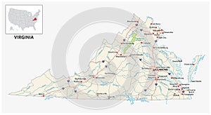 Road map of the US American State of Virginia