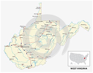 Road map of the US American State of West Virginia