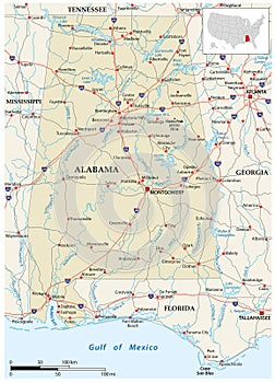 Road map of the US state of Alabama