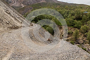Road in Marguzor village in Haft Kul in Fann mountains, Tajikist