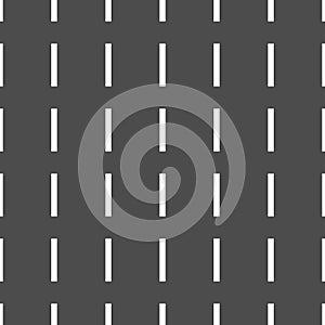 Road marking background. Asphalt and vertical white stripes. Seamless and repeating pattern. Editable vector illustration.