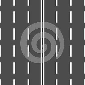 Road marking background with double solid line. Asphalt and vertical white stripes. Seamless and repeating pattern.