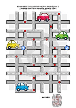 Road maze with taxi car
